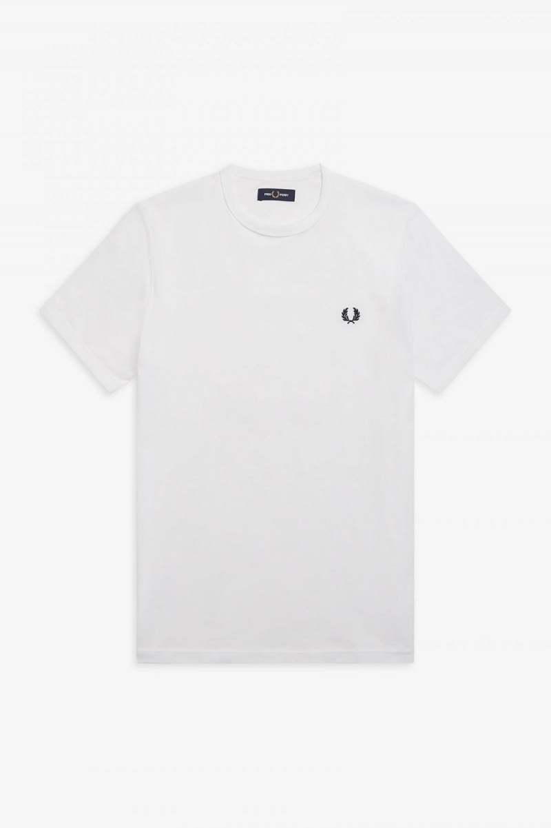 Fred Perry Ringer Men's T-Shirt White | NDTPZ2810