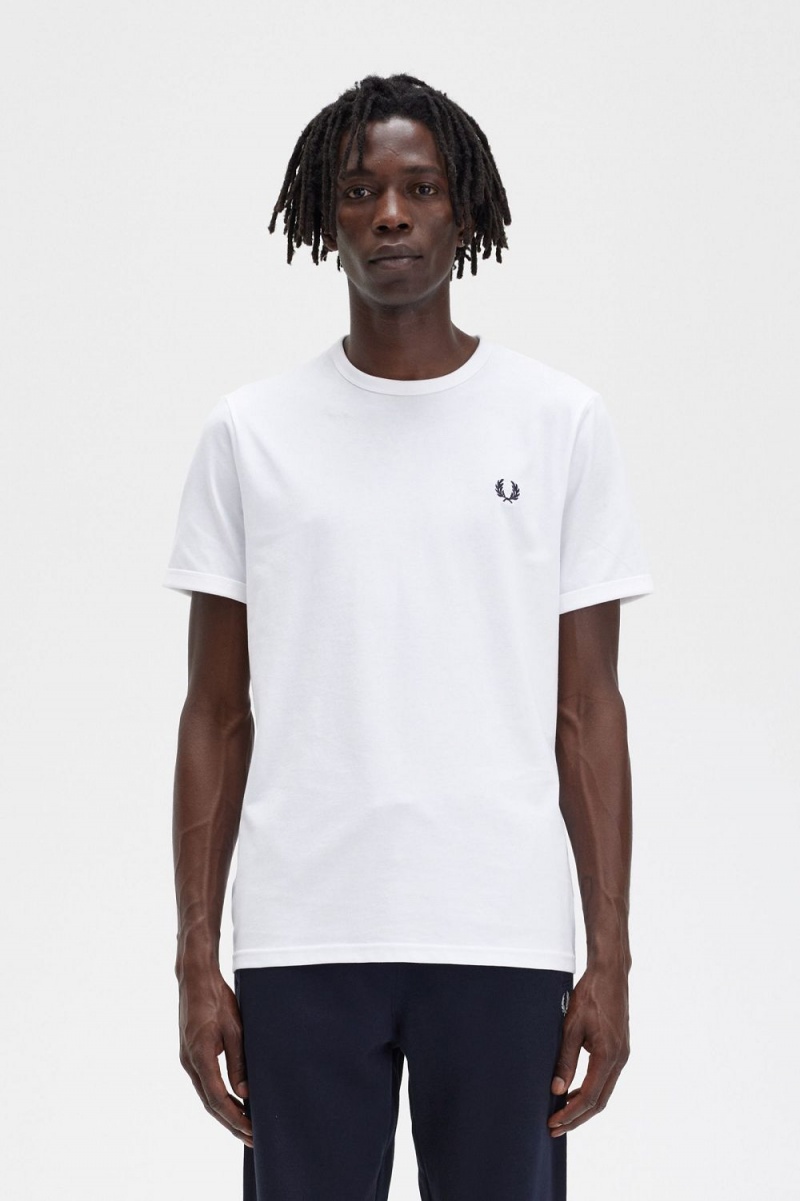 Fred Perry Ringer Men\'s T-Shirt White | NDTPZ2810