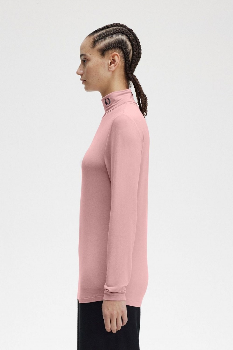 Fred Perry Roll Neck Women's T-Shirt Dusty Rose Pink | JQRPZ7684