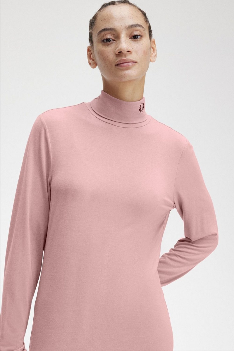 Fred Perry Roll Neck Women's T-Shirt Dusty Rose Pink | JQRPZ7684