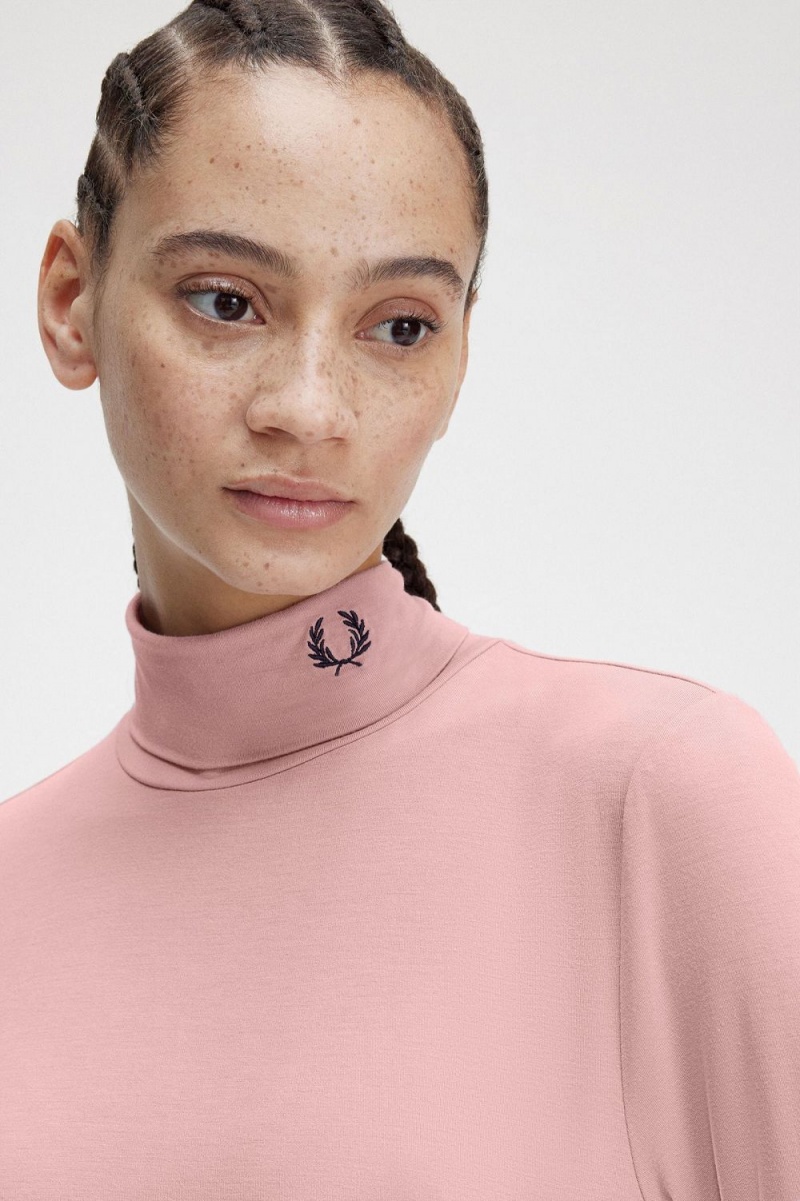 Fred Perry Roll Neck Women's T-Shirt Dusty Rose Pink | JQRPZ7684