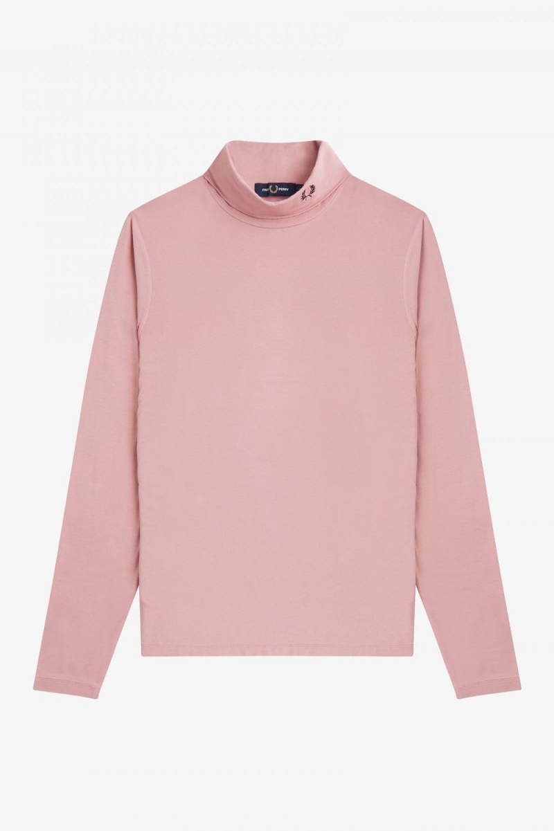 Fred Perry Roll Neck Women's T-Shirt Dusty Rose Pink | JQRPZ7684