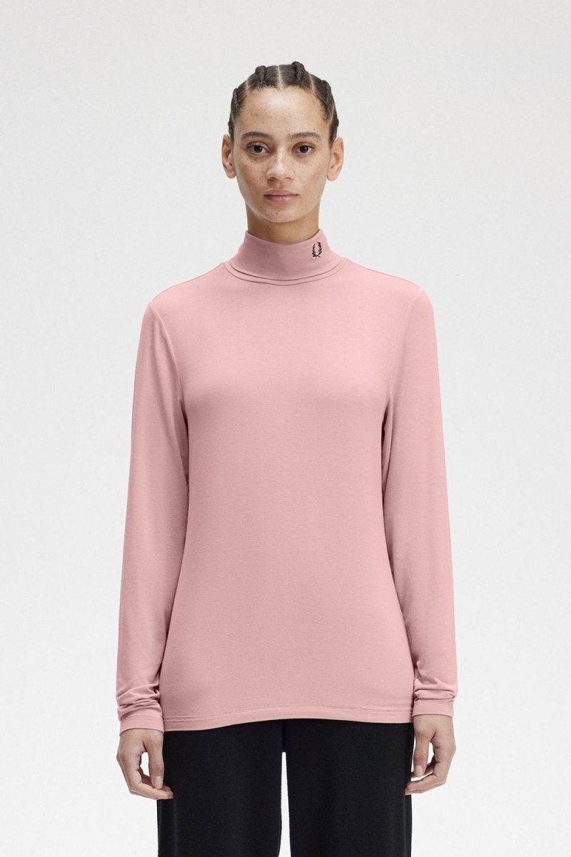 Fred Perry Roll Neck Women\'s T-Shirt Dusty Rose Pink | JQRPZ7684