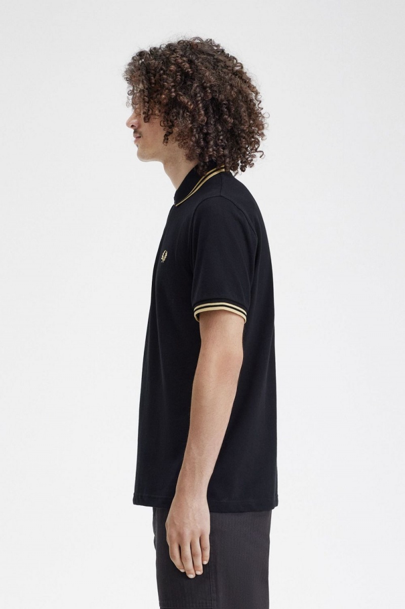 Fred Perry Shanghai M12 Men's Polo Shirt Black Champagne | EXBZG3065