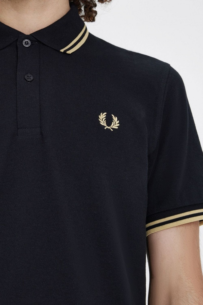 Fred Perry Shanghai M12 Men's Polo Shirt Black Champagne | EXBZG3065