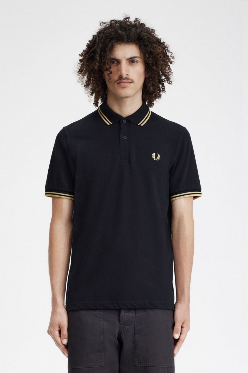 Fred Perry Shanghai M12 Men\'s Polo Shirt Black Champagne | EXBZG3065