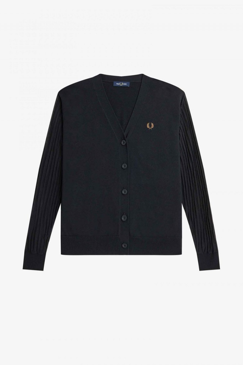 Fred Perry Sheer Sleeve Women's Cardigan Black | LQHSM5629