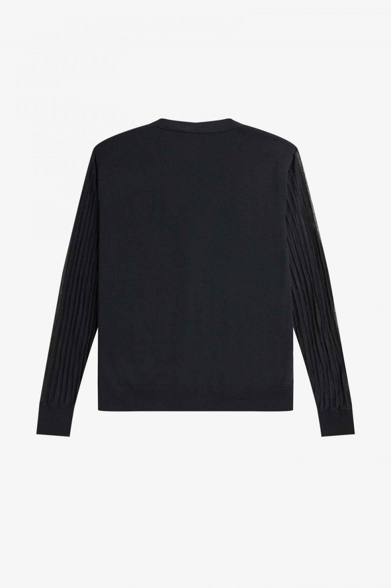 Fred Perry Sheer Sleeve Women's Cardigan Black | LQHSM5629