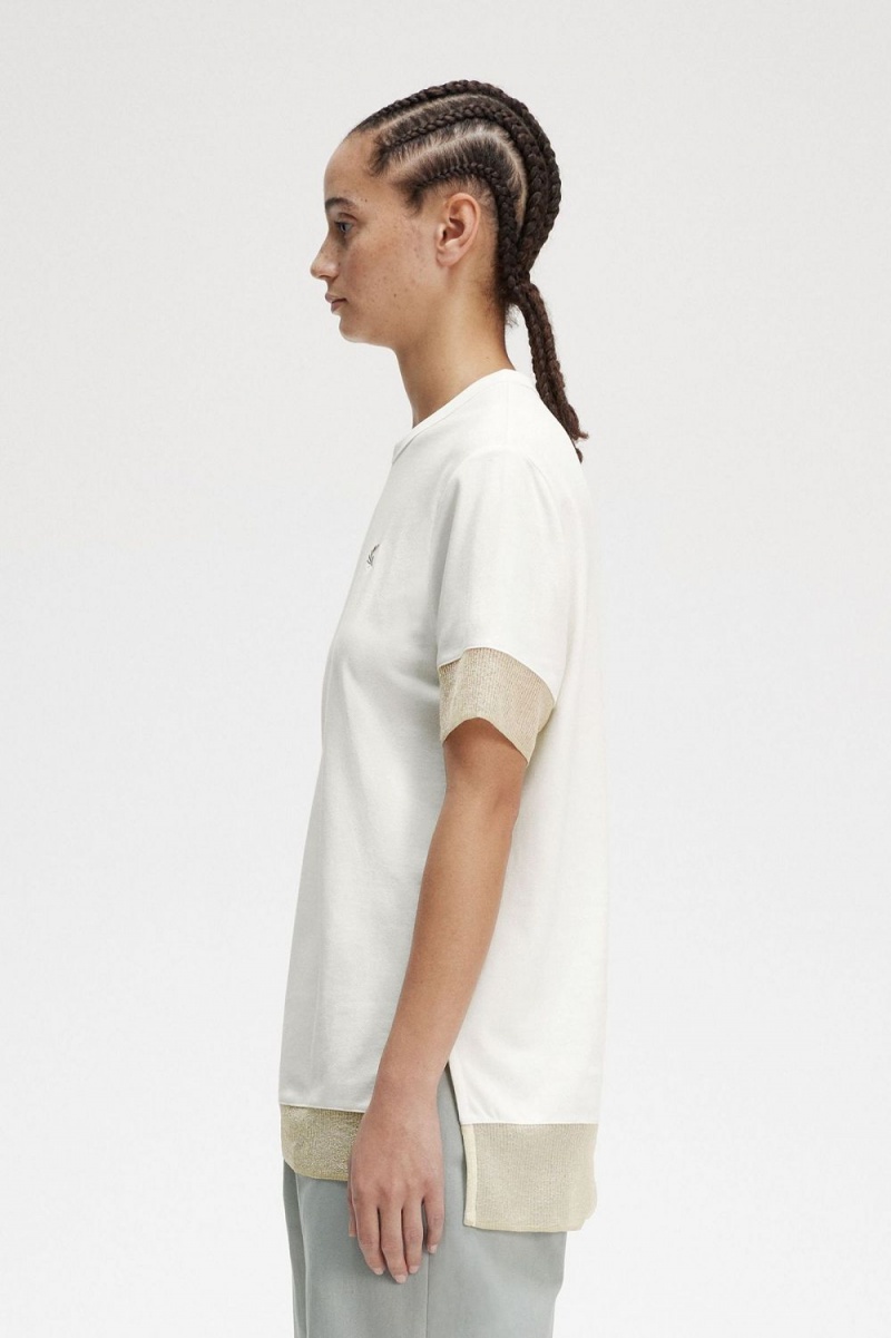 Fred Perry Sheer Trim Piqué Women's T-Shirt Snow White | IXGZW5960