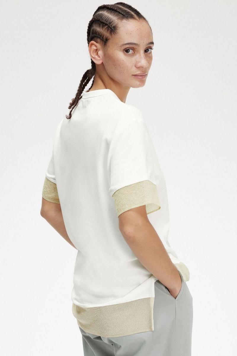 Fred Perry Sheer Trim Piqué Women's T-Shirt Snow White | IXGZW5960