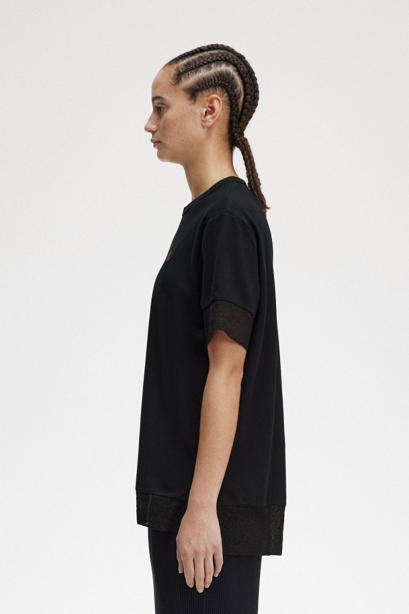 Fred Perry Sheer Trim Piqué Women's T-Shirt Black | INADH4935