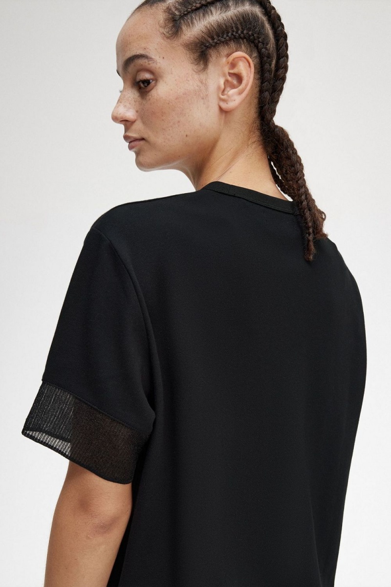 Fred Perry Sheer Trim Piqué Women's T-Shirt Black | INADH4935