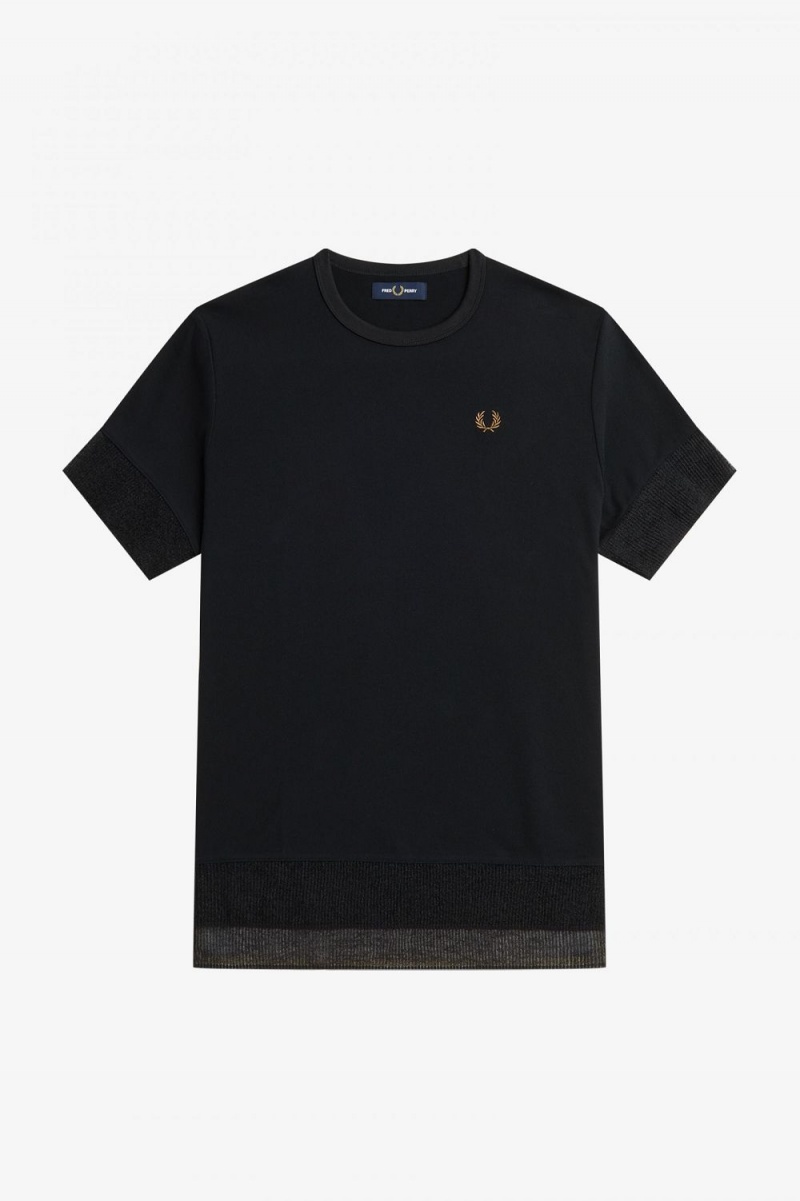 Fred Perry Sheer Trim Piqué Women's T-Shirt Black | INADH4935