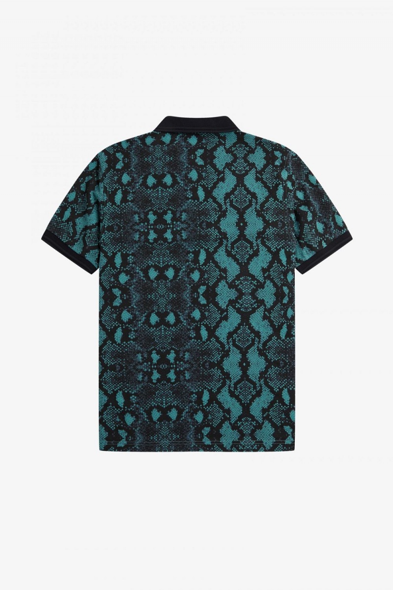 Fred Perry Snake Print Men's Shirt Deep Mint | CZIDJ2815