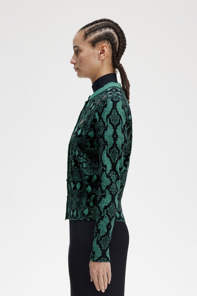 Fred Perry Snake Print Women's Cardigan Deep Mint | ZTVUC3149