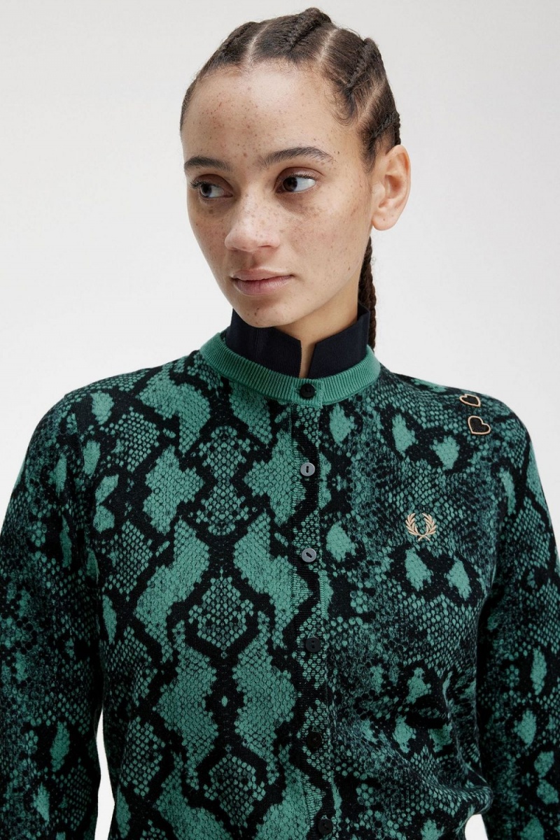 Fred Perry Snake Print Women's Cardigan Deep Mint | ZTVUC3149