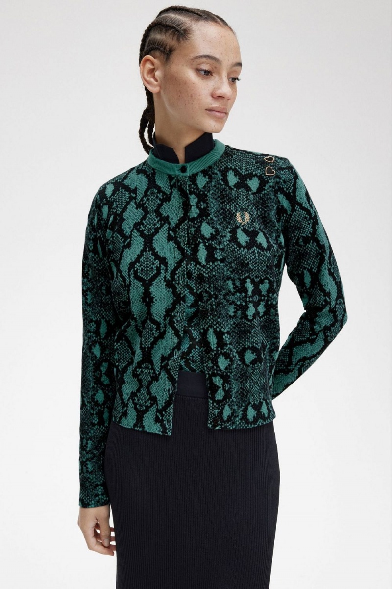 Fred Perry Snake Print Women's Cardigan Deep Mint | ZTVUC3149