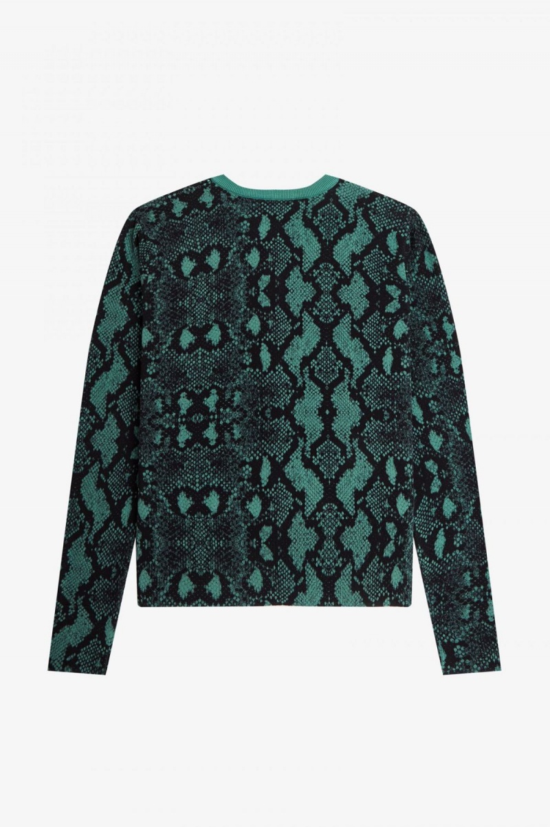 Fred Perry Snake Print Women's Cardigan Deep Mint | ZTVUC3149