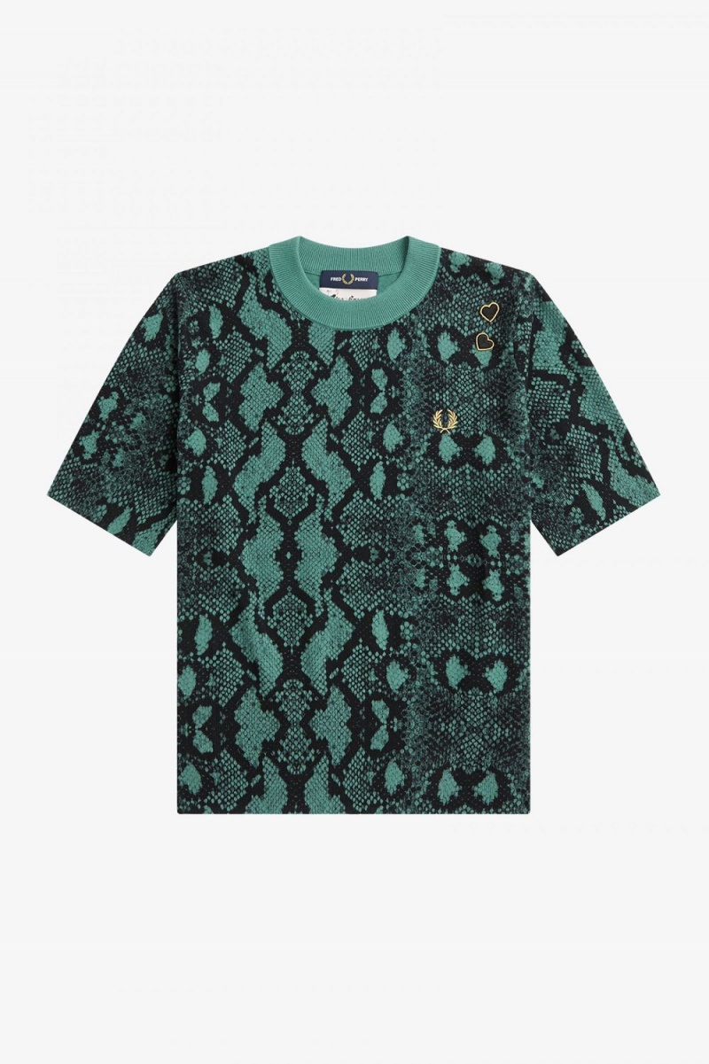 Fred Perry Snake Print Women's Jumper Deep Mint | DWUCG1582