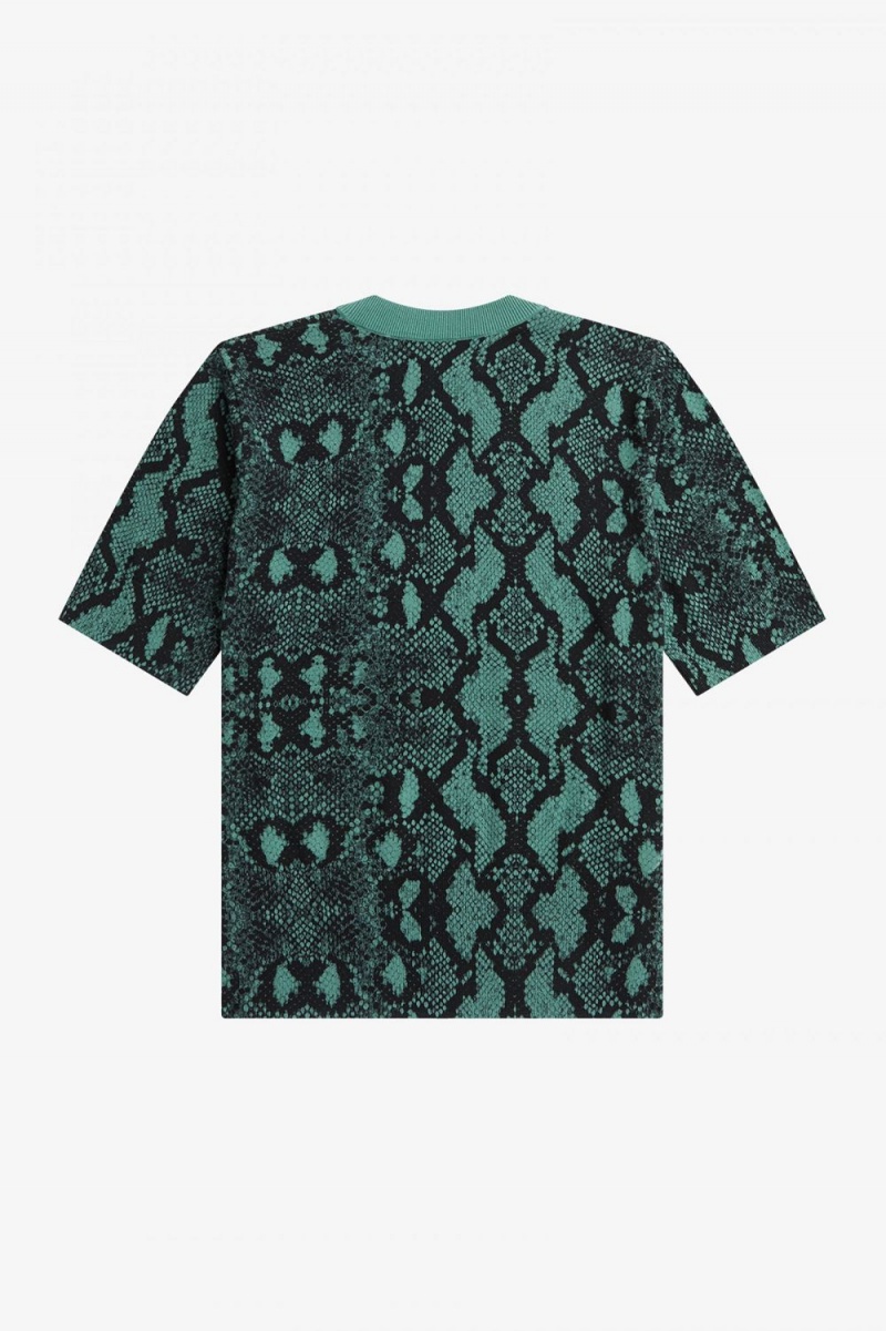 Fred Perry Snake Print Women's Jumper Deep Mint | DWUCG1582