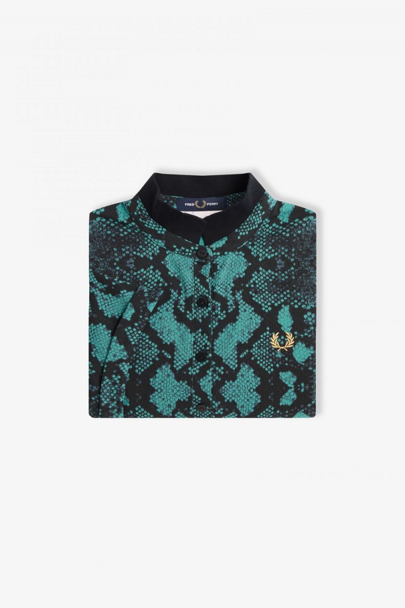 Fred Perry Snake Print Women's Polo Shirt Deep Mint | QXRLK4790