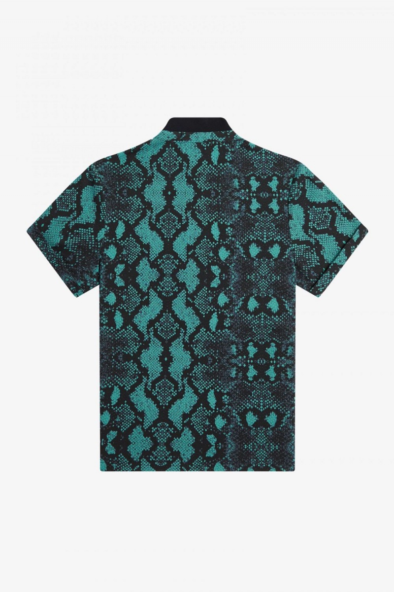 Fred Perry Snake Print Women's Polo Shirt Deep Mint | QXRLK4790