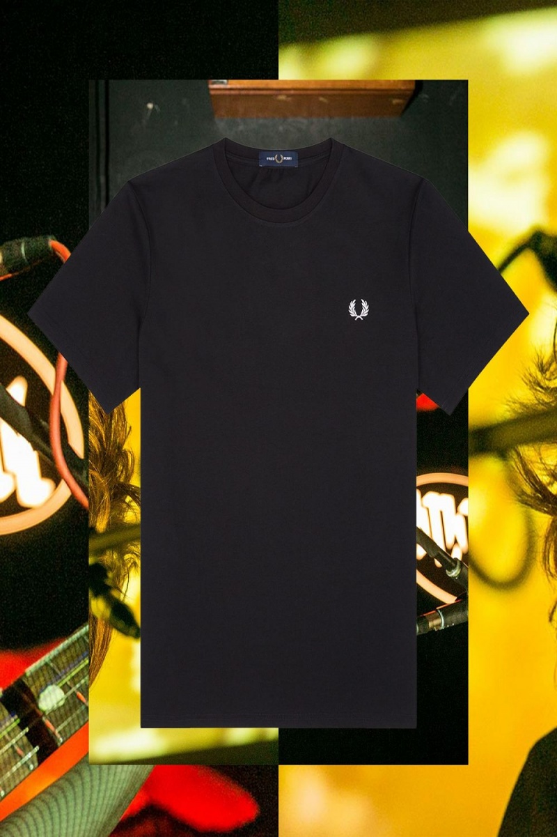 Fred Perry Stockholm Ringer Men's T-Shirt Black | FEILJ4938