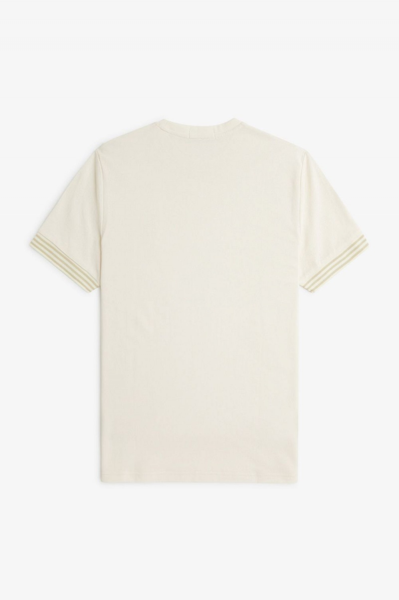 Fred Perry Striped Cuff Men's T-Shirt Beige | BJCLN0324