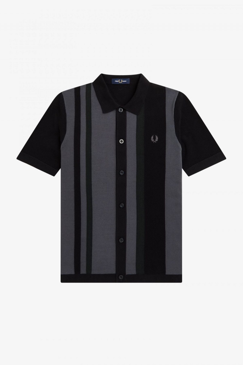 Fred Perry Striped Knitted Men's Shirt Black | NSZXV7634