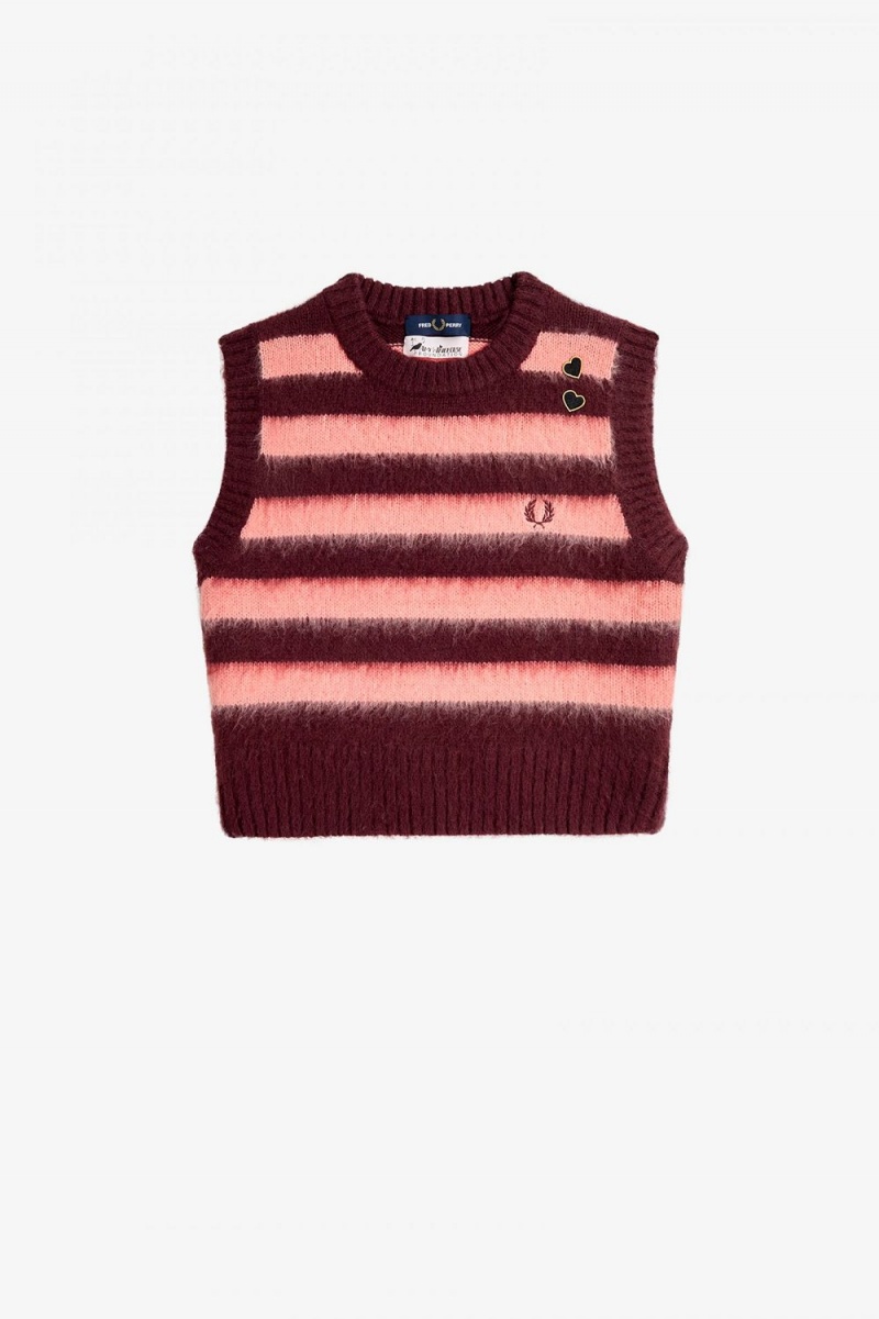 Fred Perry Striped Knitted Women's Tanks Oxblood | DUTHS0913