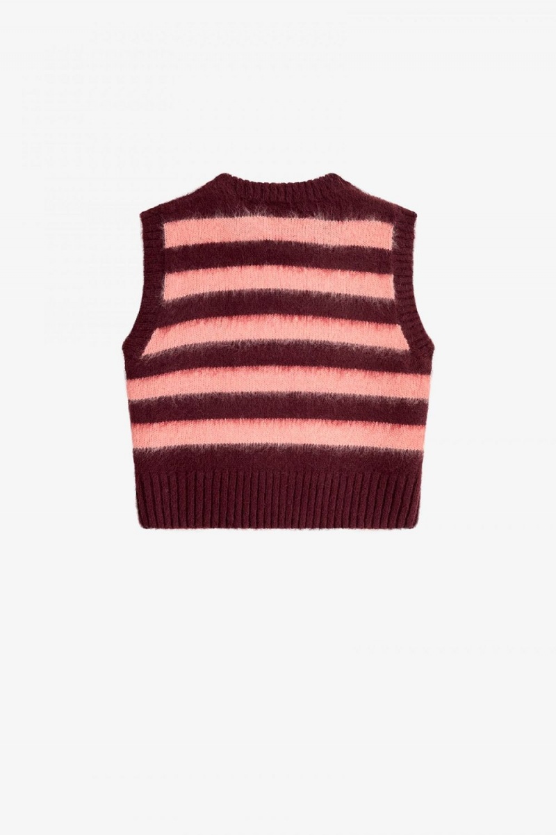 Fred Perry Striped Knitted Women's Tanks Oxblood | DUTHS0913