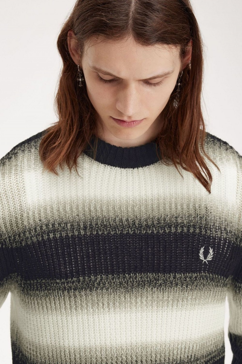 Fred Perry Striped Open Knit Men's Jumper Black | YZPGC0138