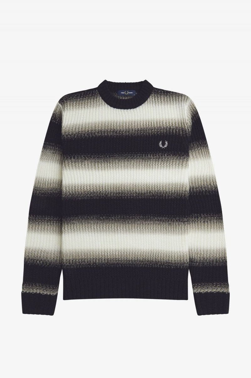 Fred Perry Striped Open Knit Men's Jumper Black | YZPGC0138