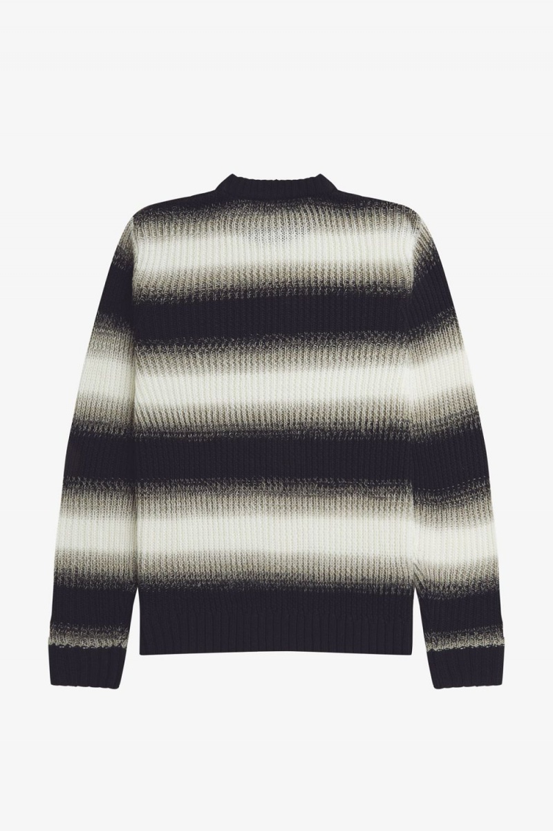 Fred Perry Striped Open Knit Men's Jumper Black | YZPGC0138