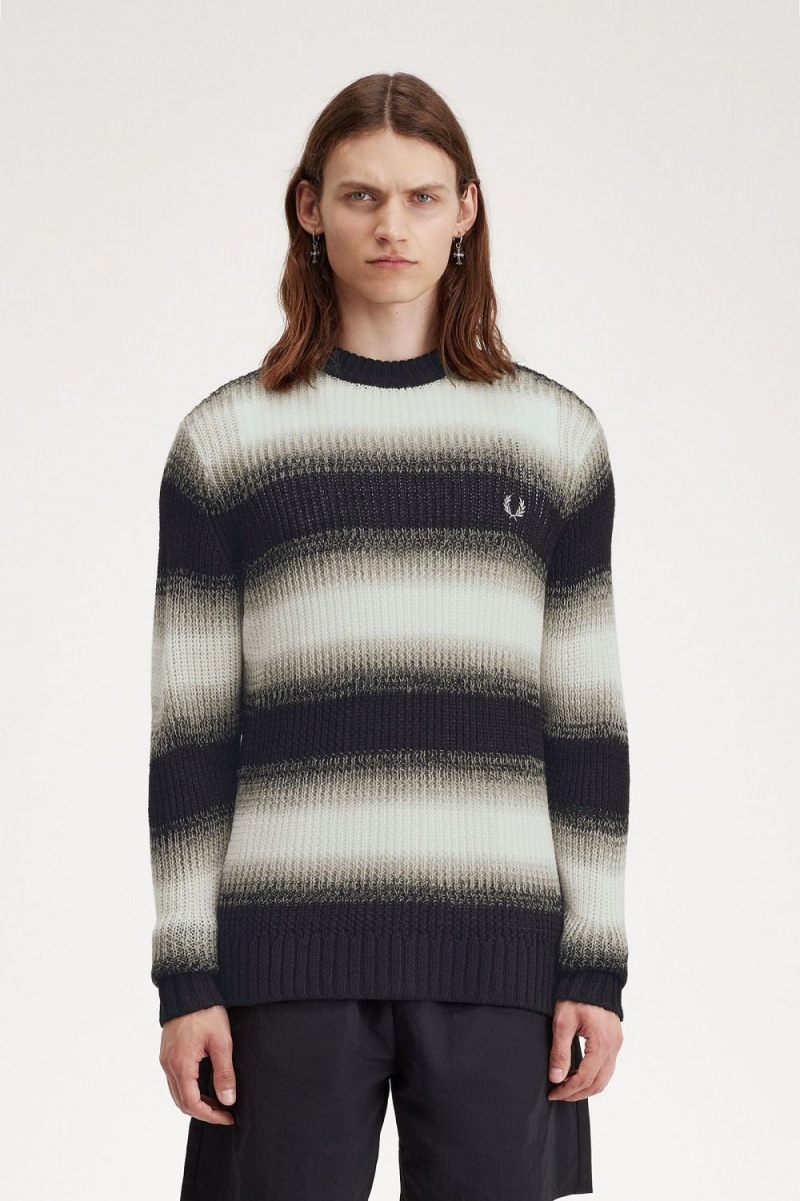 Fred Perry Striped Open Knit Men\'s Jumper Black | YZPGC0138