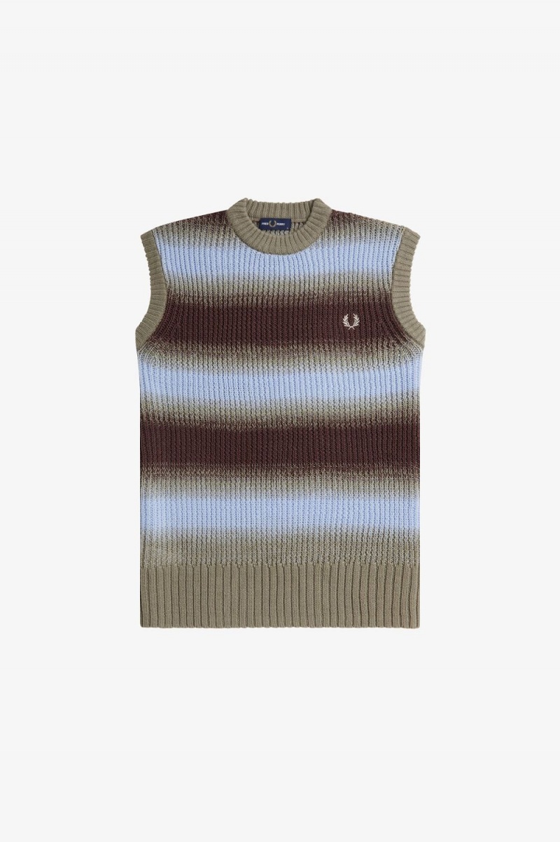 Fred Perry Striped Open Knit Men's Tanks Dark Red | JCVNE2348