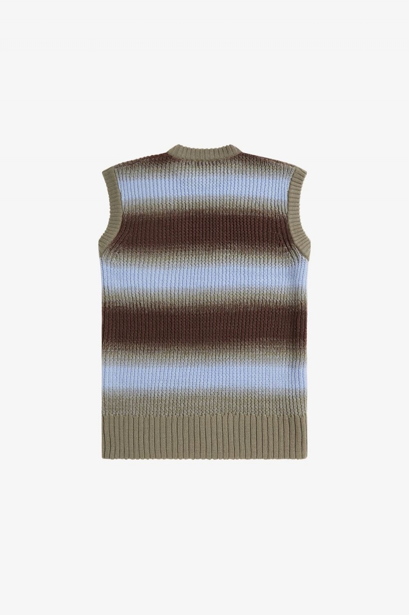 Fred Perry Striped Open Knit Men's Tanks Dark Red | JCVNE2348