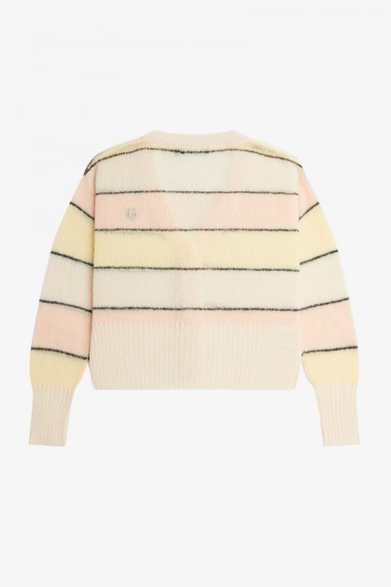 Fred Perry Striped Open Knit Women's Cardigan Silky Peach | DHBLU0957