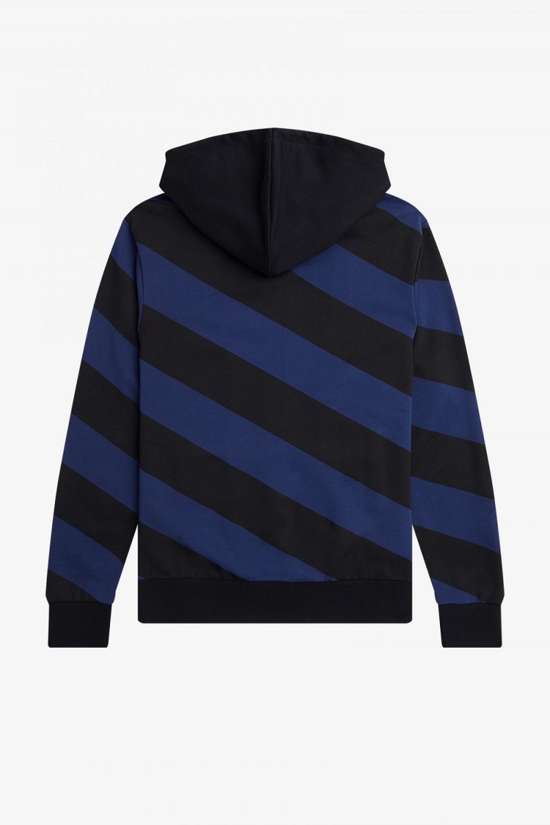 Fred Perry Striped Zip-Through Hooded Men's Sweatshirts Black | QTNHF9735