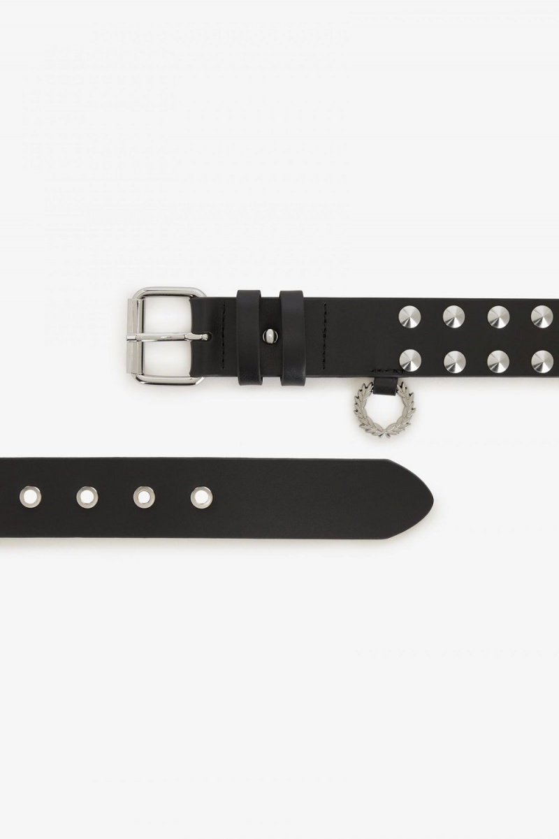 Fred Perry Studded Leather Men's Belts Black | QHDON0254