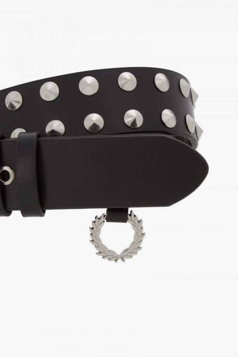 Fred Perry Studded Leather Men's Belts Black | QHDON0254