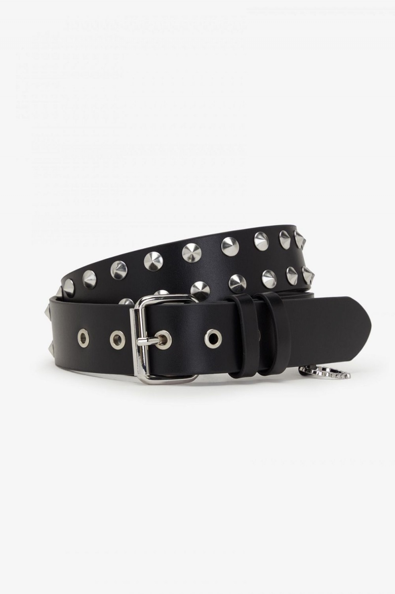 Fred Perry Studded Leather Men\'s Belts Black | QHDON0254