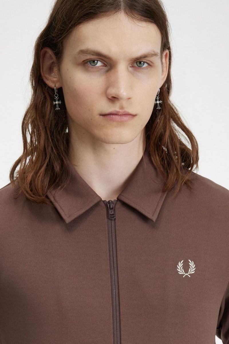 Fred Perry Tape Detail Collared Men's Track Jackets Dark Red | URYKF9037