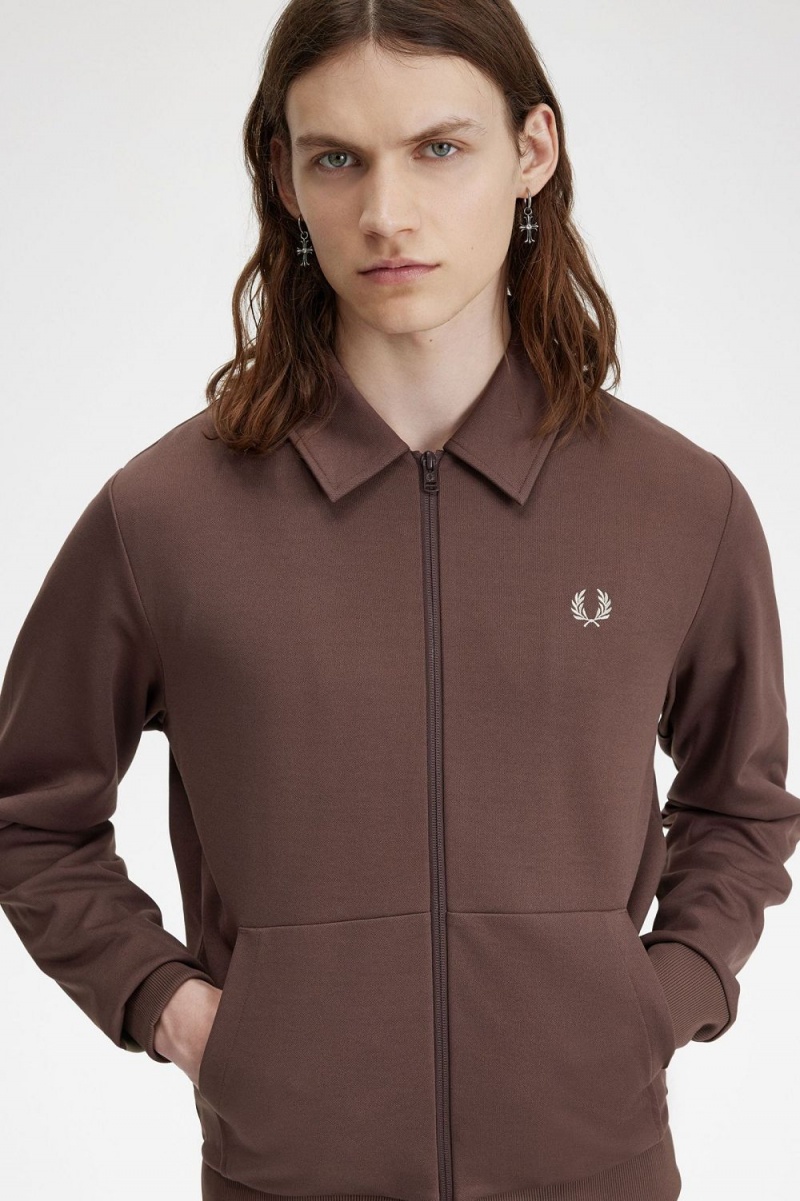 Fred Perry Tape Detail Collared Men's Track Jackets Dark Red | URYKF9037