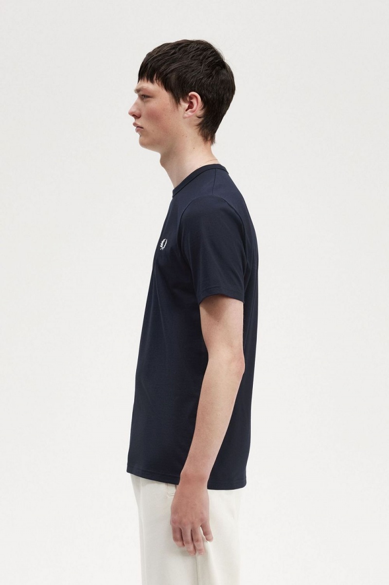 Fred Perry Tape Detail Men's T-Shirt Navy | WSURE6854