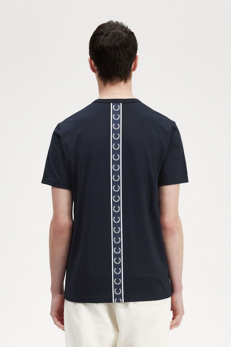 Fred Perry Tape Detail Men's T-Shirt Navy | WSURE6854