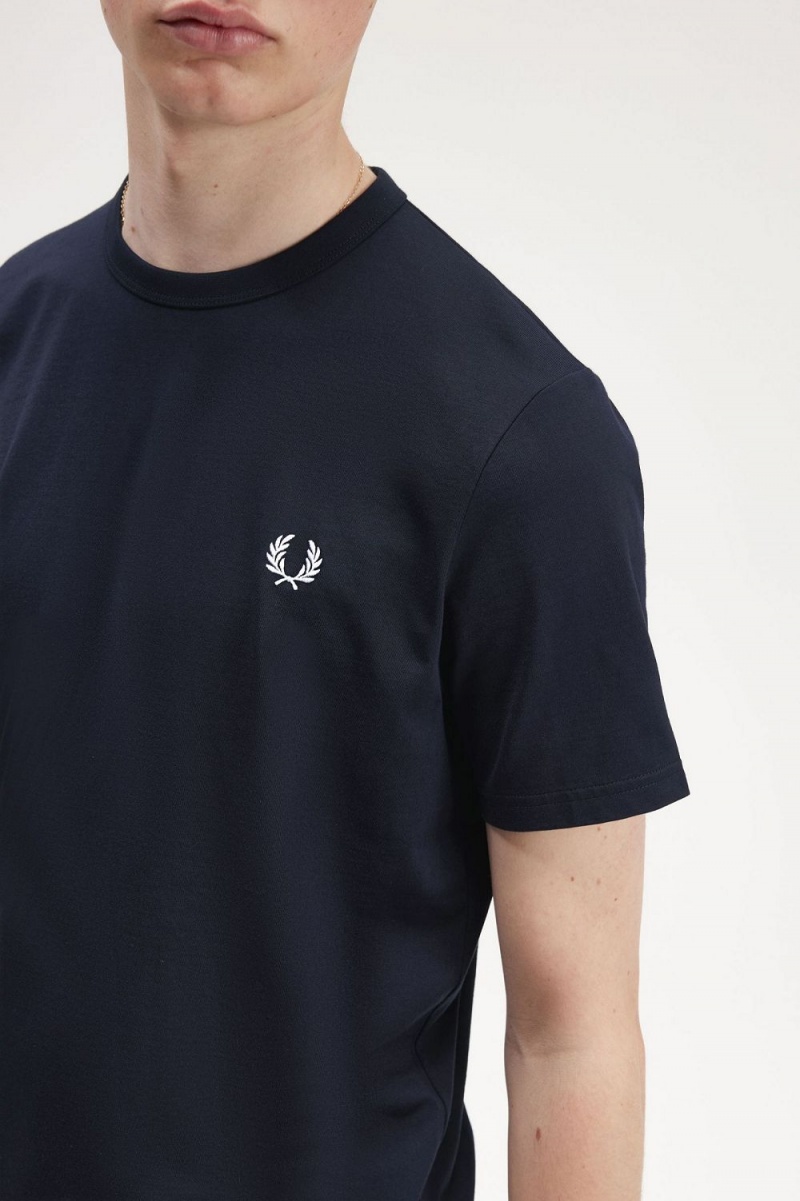 Fred Perry Tape Detail Men's T-Shirt Navy | WSURE6854