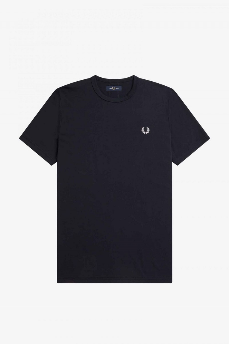 Fred Perry Tape Detail Men's T-Shirt Navy | WSURE6854