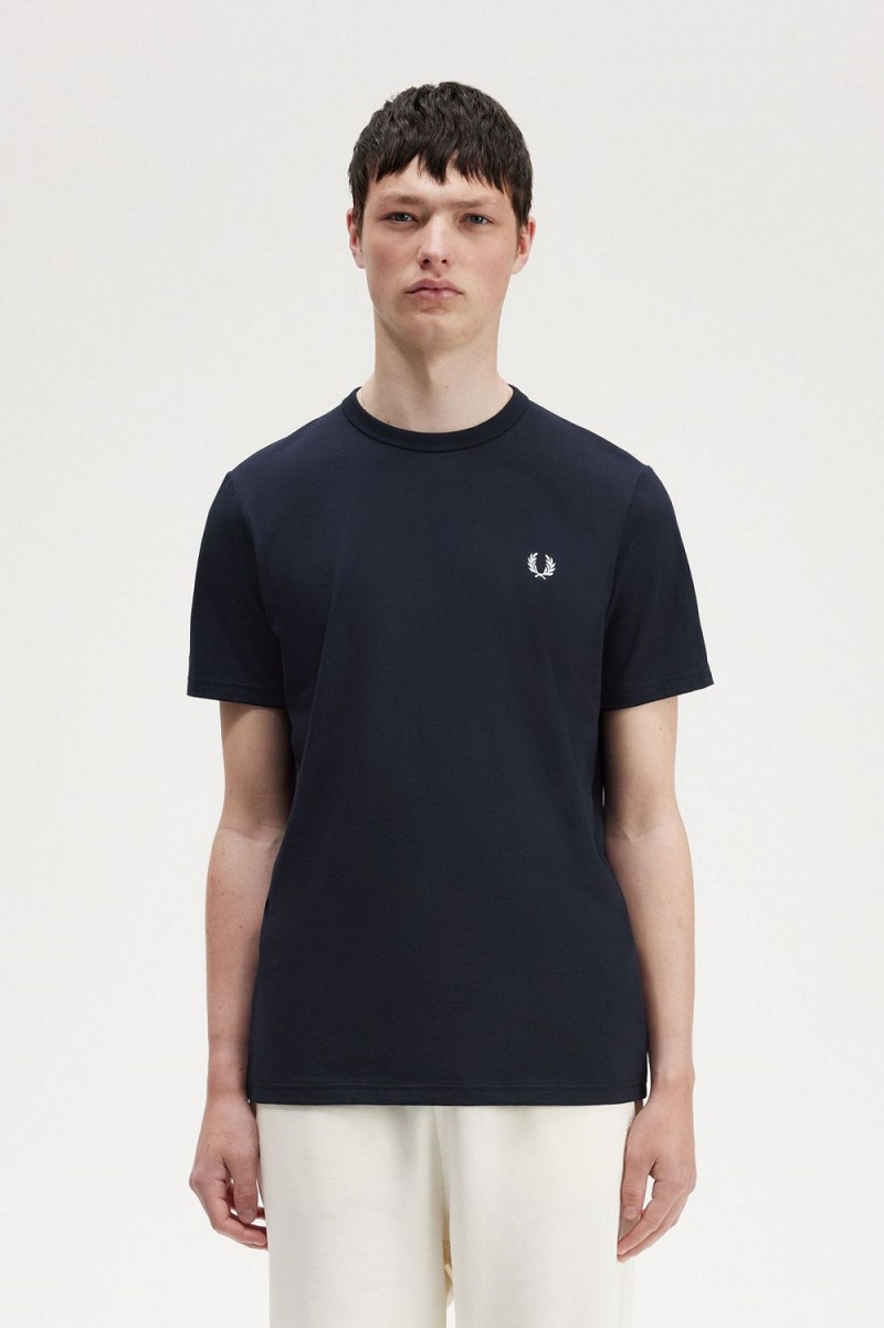 Fred Perry Tape Detail Men\'s T-Shirt Navy | WSURE6854