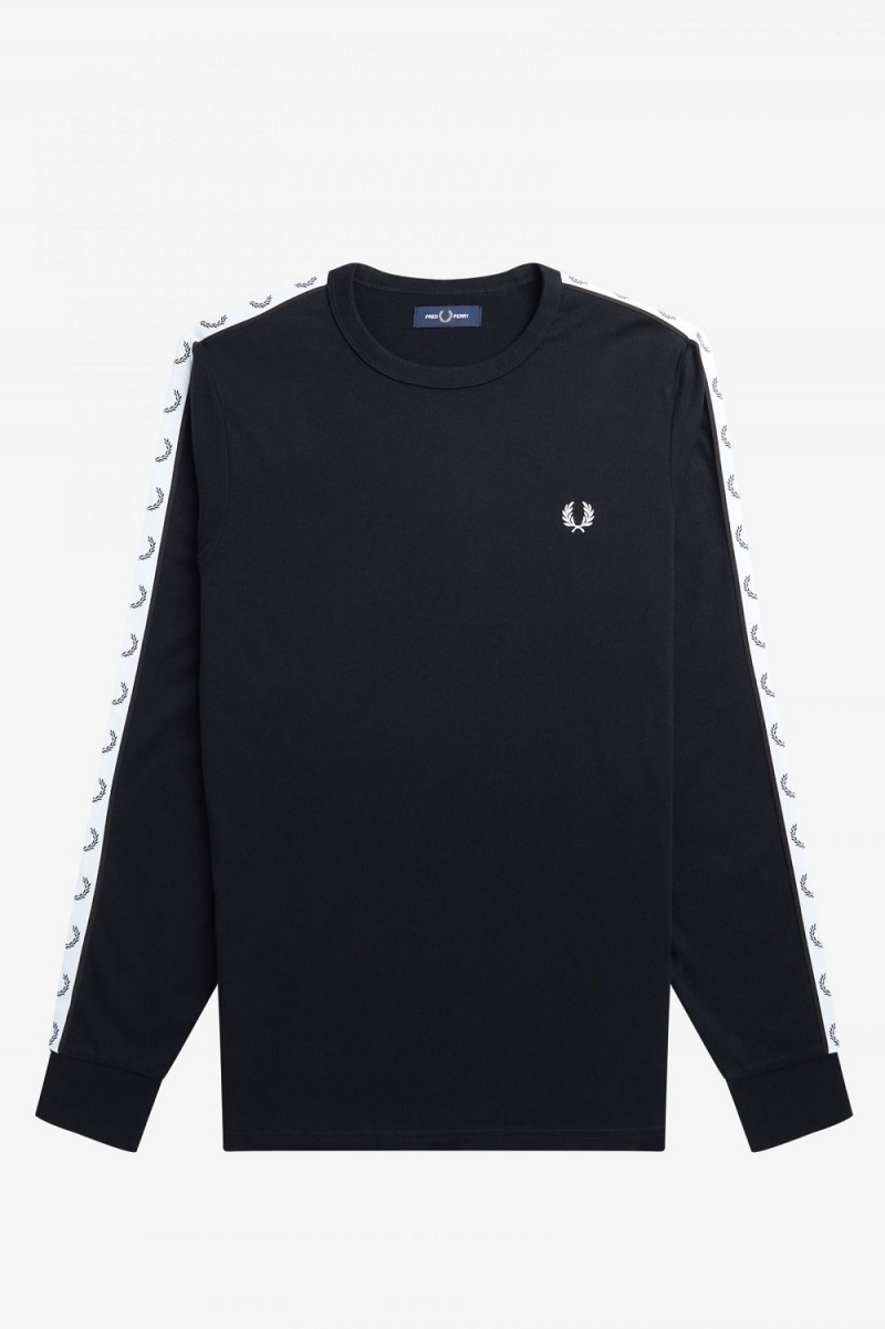 Fred Perry Taped Long Sleeve Men's T-Shirt Black | ULNAH3758